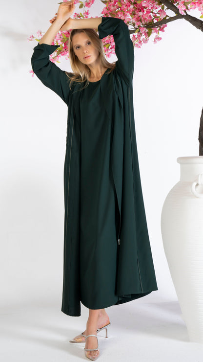 Stylised Pattern Abaya With Contrast Color Stitch Line Design