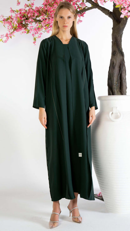 Stylised Pattern Abaya With Contrast Color Stitch Line Design