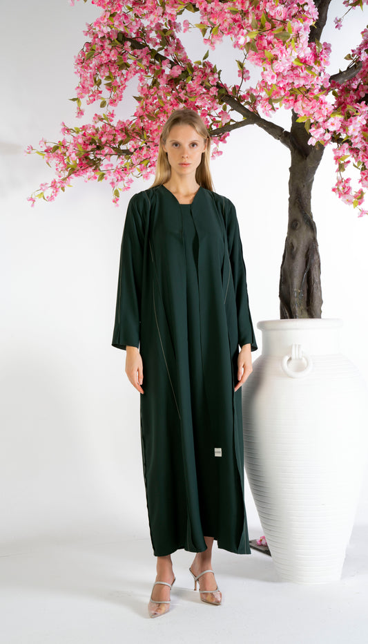 Stylised Pattern Abaya With Contrast Color Stitch Line Design