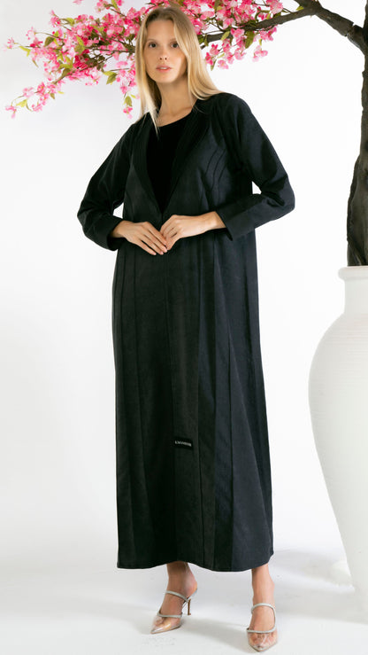 Stylised Black Collar Abaya With Pintex Design Detailing