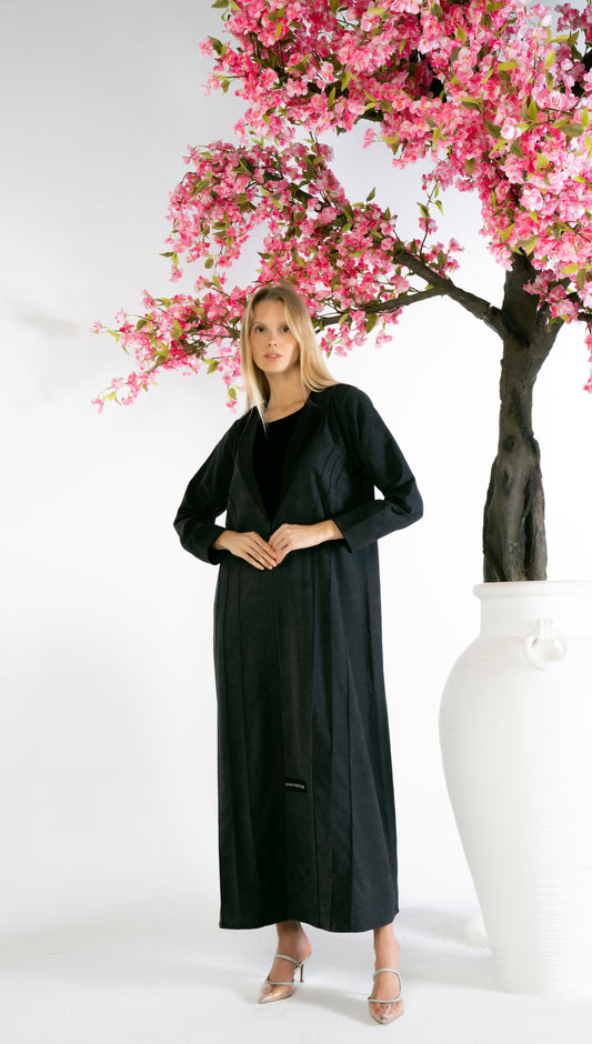 Stylised Black Collar Abaya With Pintex Design Detailing