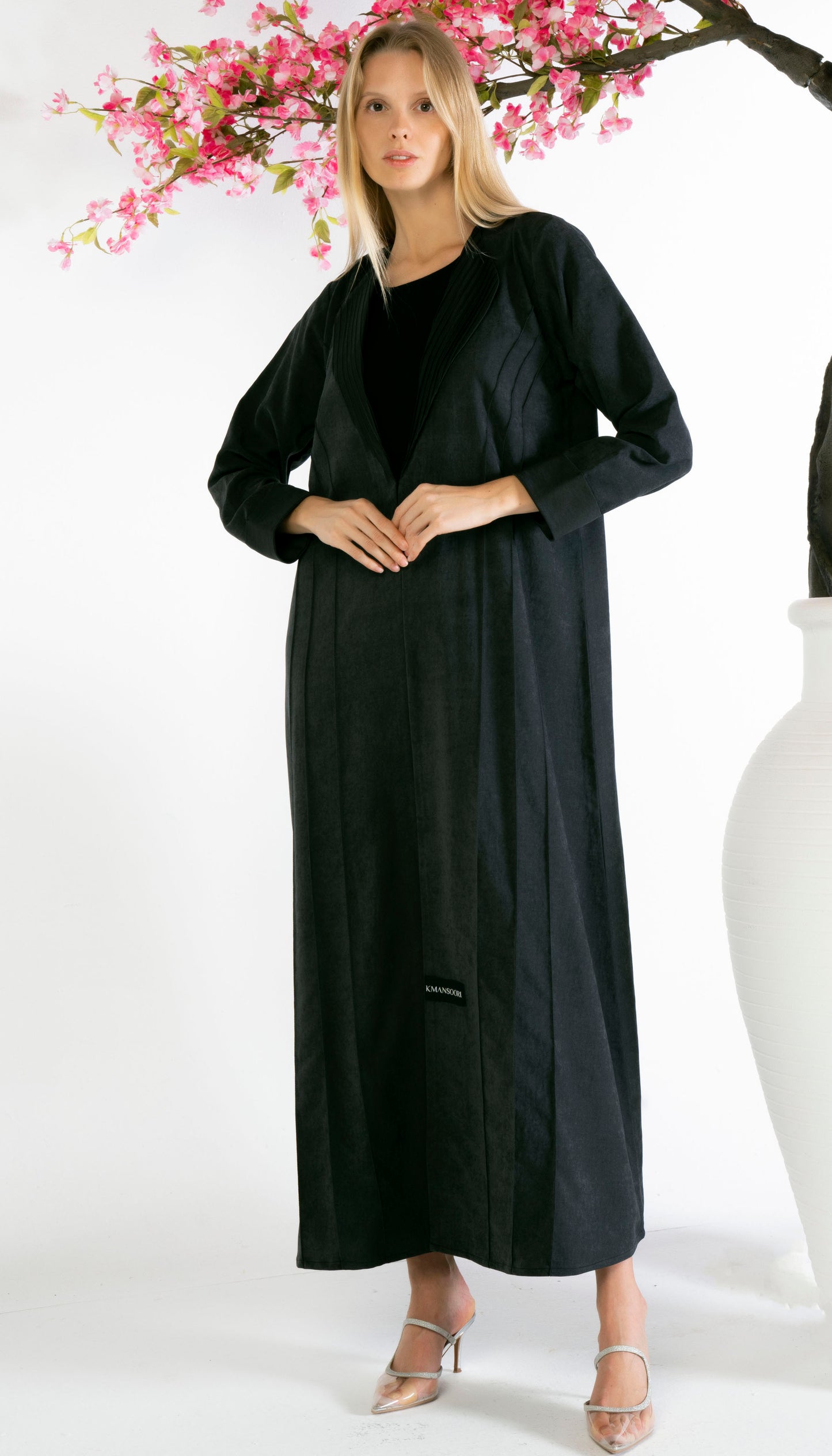 Stylised Black Collar Abaya With Pintex Design Detailing