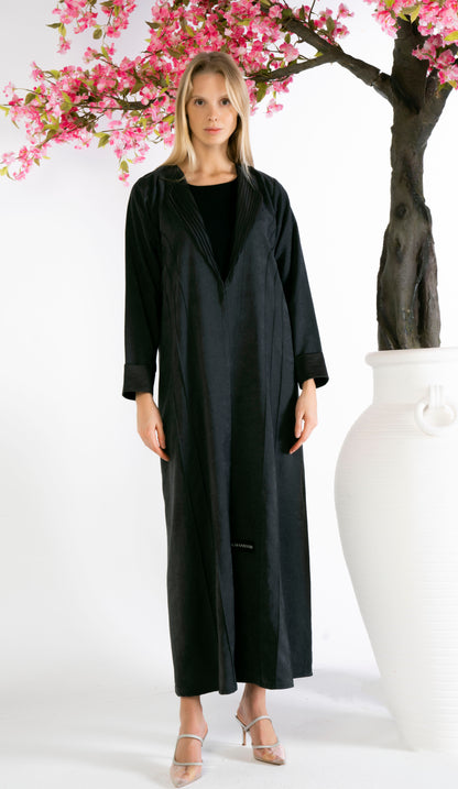Stylised Black Collar Abaya With Pintex Design Detailing