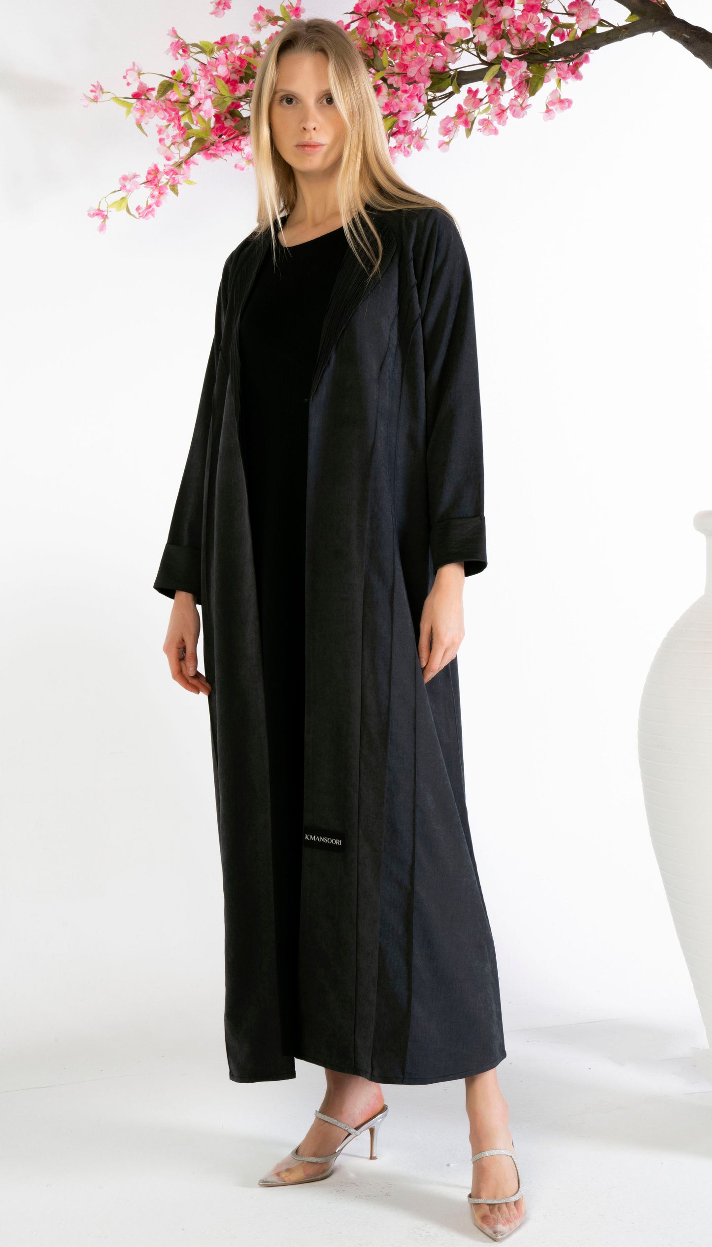 Stylised Black Collar Abaya With Pintex Design Detailing