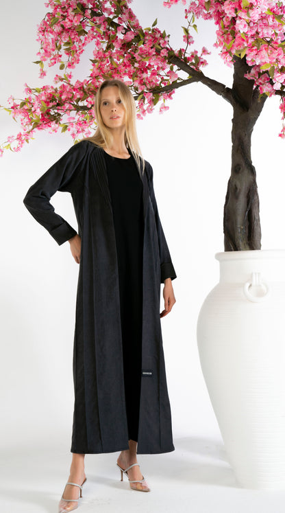 Stylised Black Collar Abaya With Pintex Design Detailing