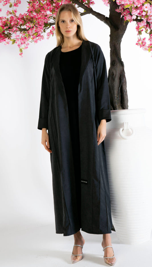 Stylised Black Collar Abaya With Pintex Design Detailing