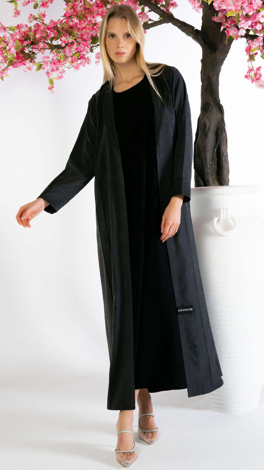 Elegant Black Collar Abaya with Fine Pintex Detailing