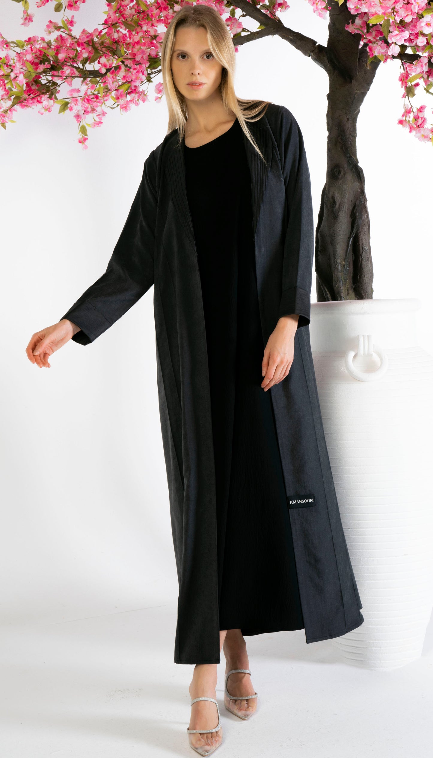 Stylised Black Collar Abaya With Pintex Design Detailing