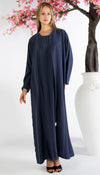 Stylised Pattern Abaya With Contrast Color Stitch Line Design