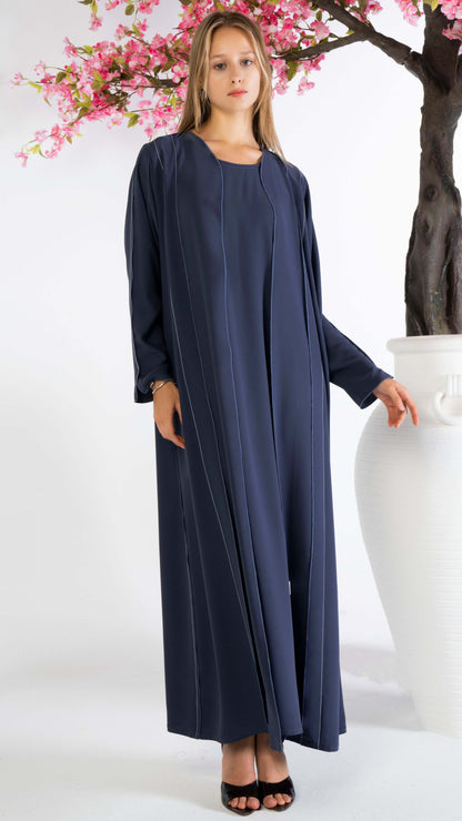 Stylised Pattern Abaya With Contrast Color Stitch Line Design