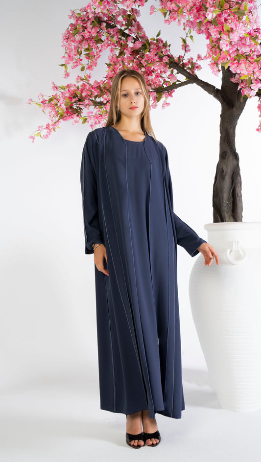 Stylised Pattern Abaya With Contrast Color Stitch Line Design