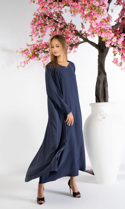 Stylised Pattern Abaya With Contrast Color Stitch Line Design