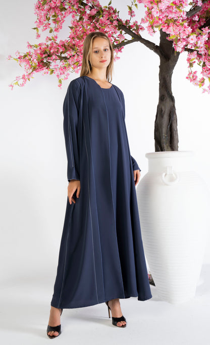 Stylised Pattern Abaya With Contrast Color Stitch Line Design