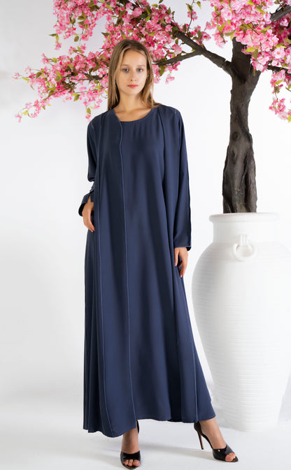 Stylised Pattern Abaya With Contrast Color Stitch Line Design