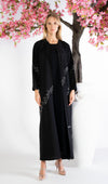 Elegant White Embroidery Detailing On Black Abaya