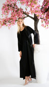 Elegant White Embroidery Detailing On Black Abaya