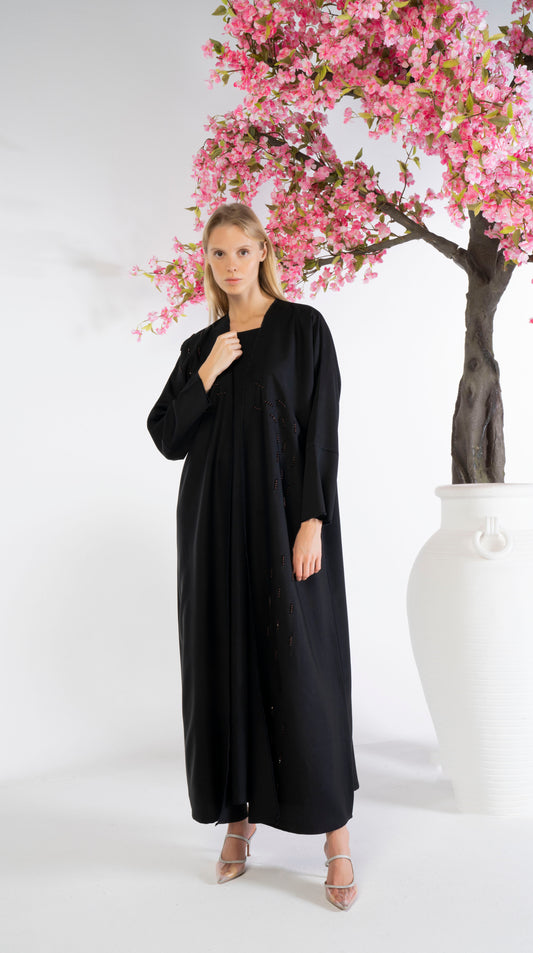 Black Bisht Abaya With Brown Handwork Detailing