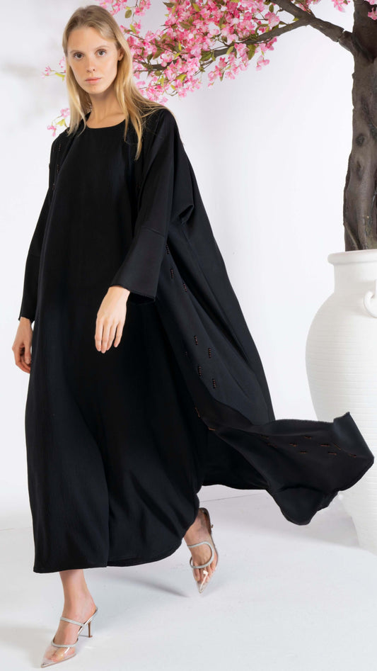 Black Bisht Abaya With Brown Handwork Detailing