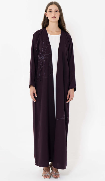 Purple Floral Embroidery With Thread And Bead Embellishment