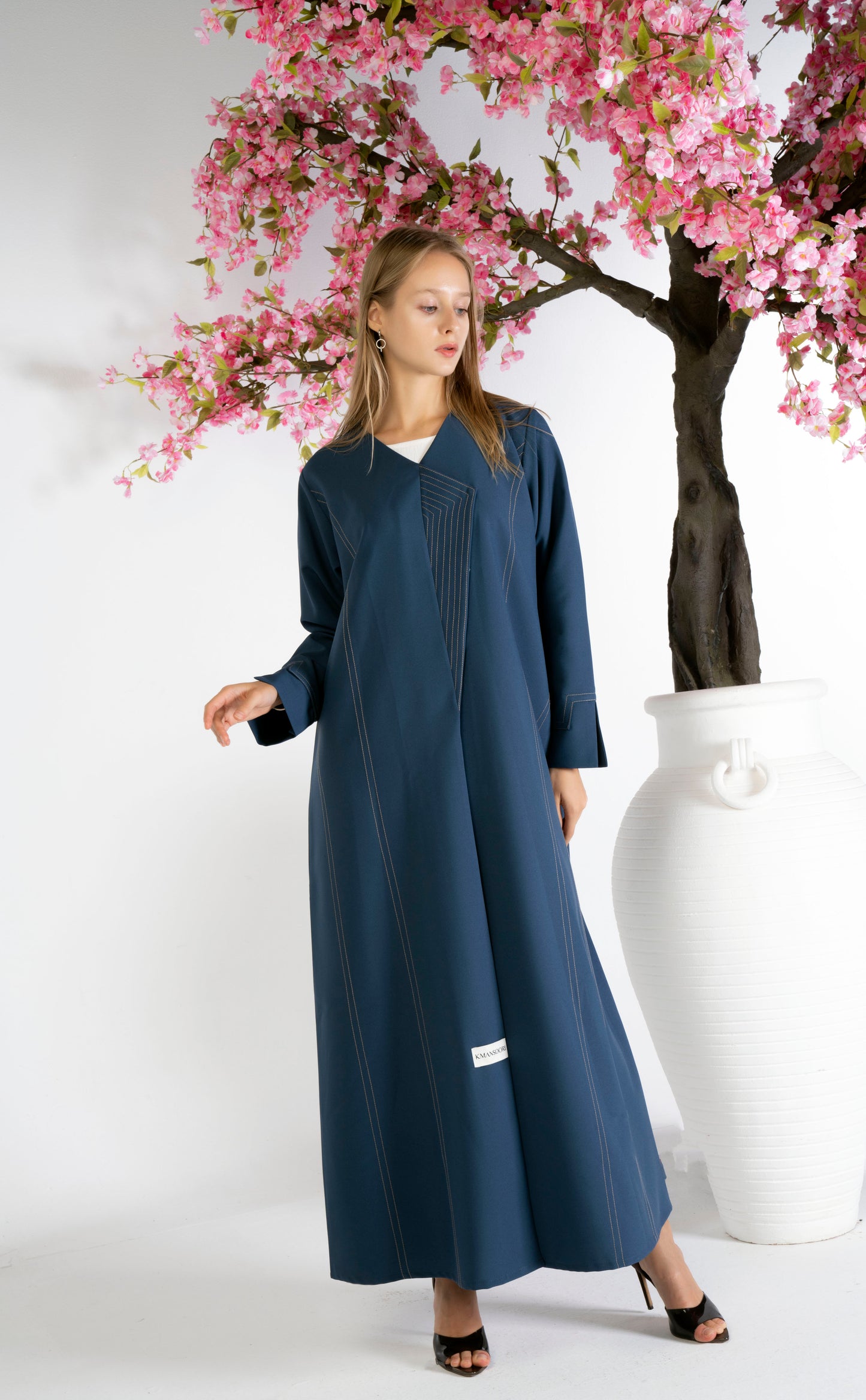 Blue Overlap Abaya With Minimal Stripe Lines