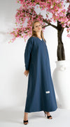 Blue Overlap Abaya With Minimal Stripe Lines