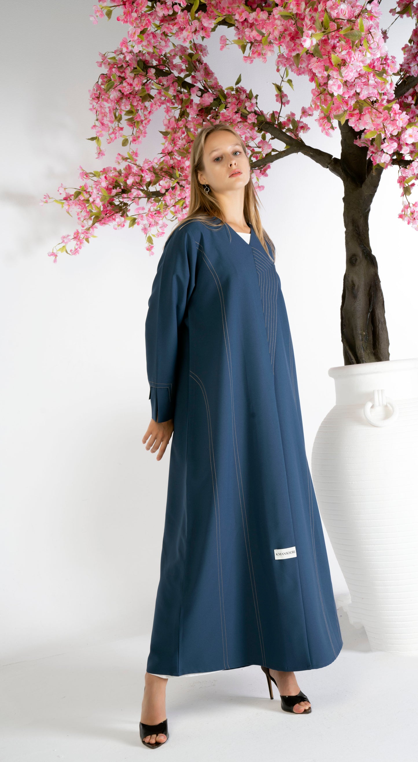 Blue Overlap Abaya With Minimal Stripe Lines