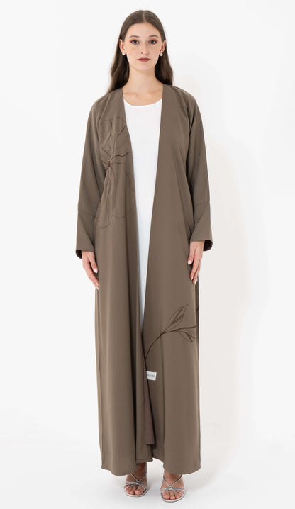 Dark Beige Floral Embroidery With Thread And Bead Embellishment