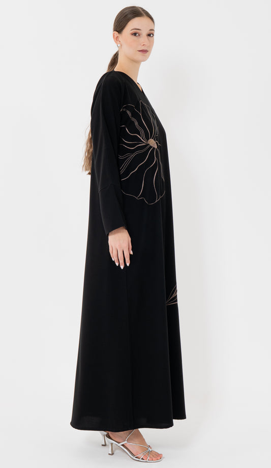 Floral Embroidery With Thread And Bead Embellishment