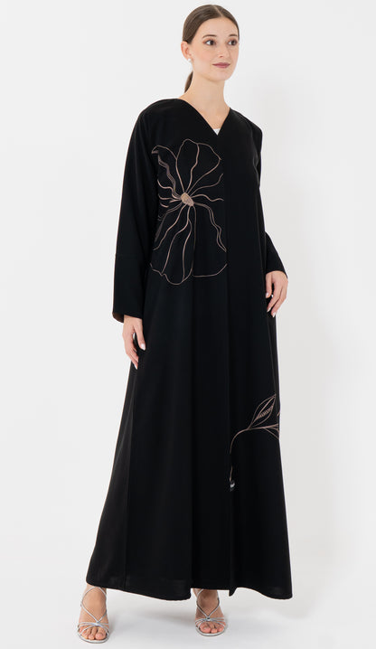 Floral Embroidery With Thread And Bead Embellishment