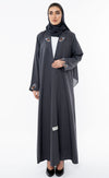 Collar Abaya With Open Sleeves Enrich With Thread Embroidery Detailing