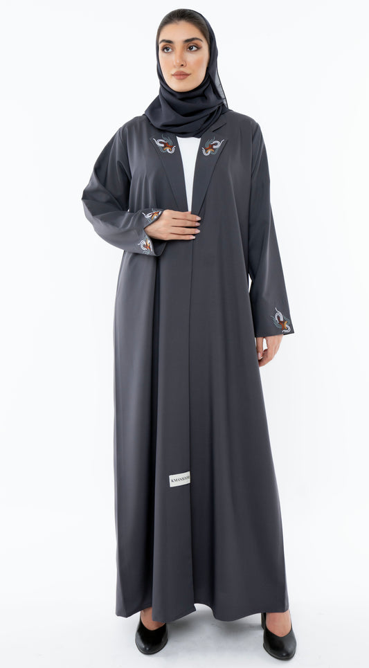 Collar Abaya With Open Sleeves Enrich With Thread Embroidery Detailing