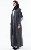 Collar Abaya With Open Sleeves Enrich With Thread Embroidery Detailing