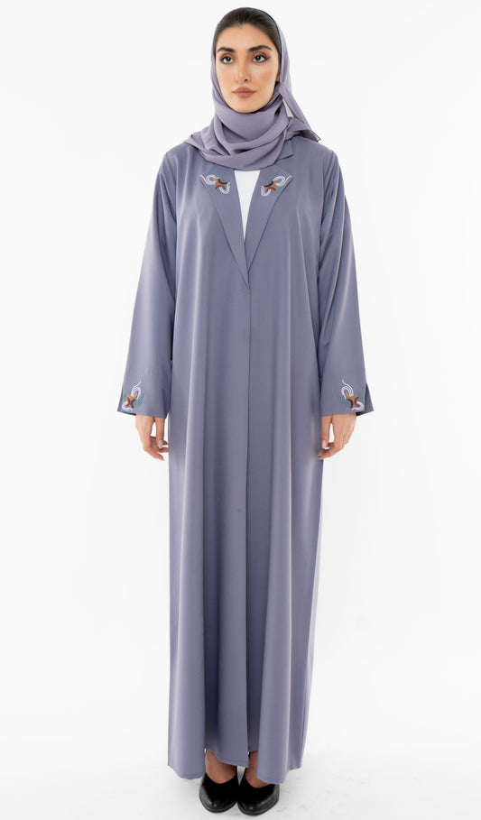 Collar Abaya With Open Sleeves Enrich With Thread Embroidery Detailing