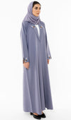 Collar Abaya With Open Sleeves Enrich With Thread Embroidery Detailing