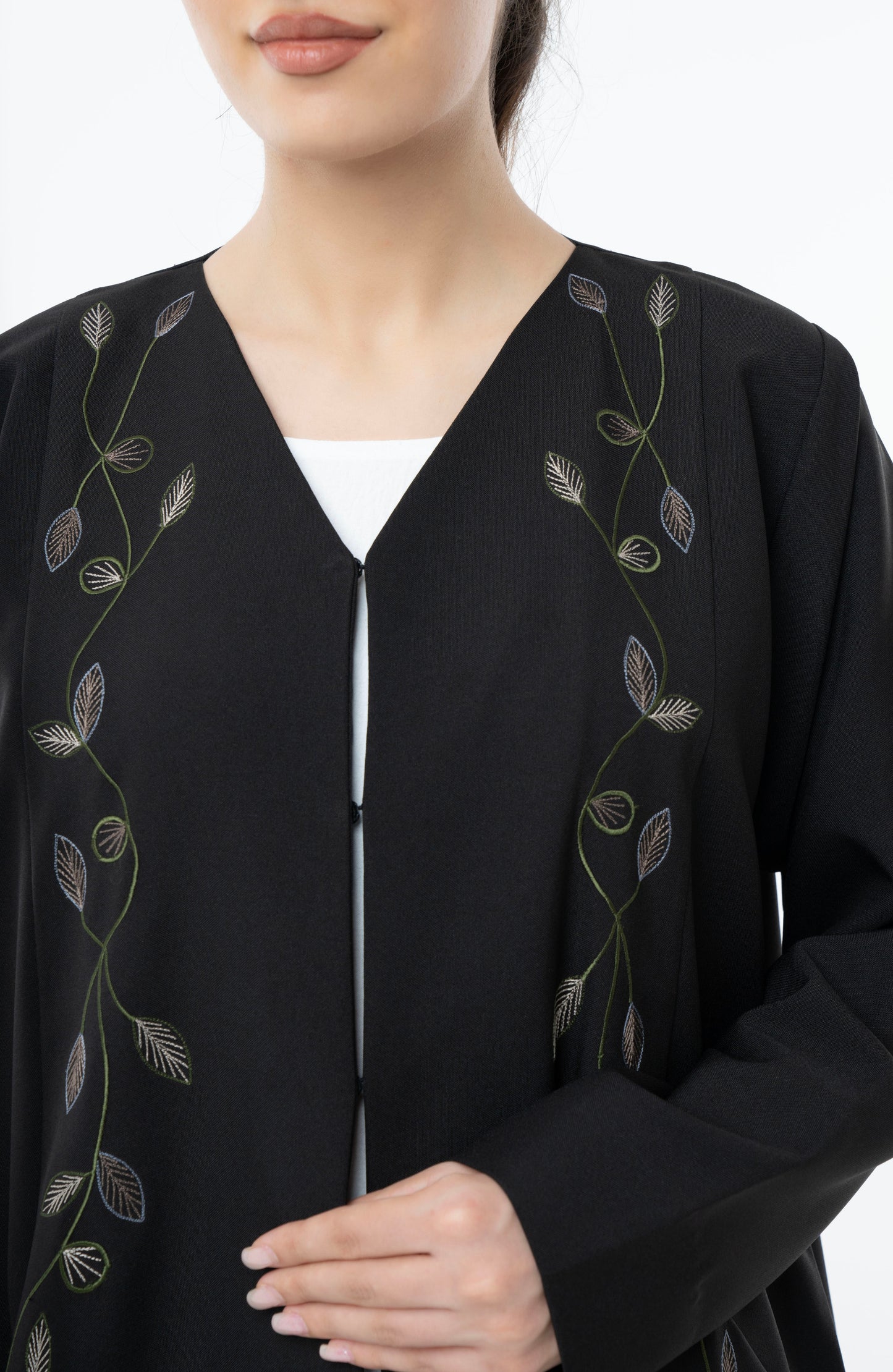 Floral Embroidered Abaya With Pocket Pattern