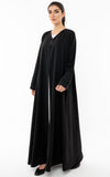 Black A Line Cut Abaya With Curve Patterned Sleeve With Button