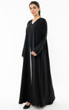 Black A Line Cut Abaya With Curve Patterned Sleeve With Button