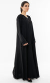 Black A Line Cut Abaya With Curve Patterned Sleeve With Button