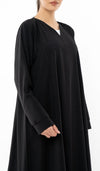 Black A Line Cut Abaya With Curve Patterned Sleeve With Button