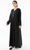 Designed Curve Neck Abaya With Floral Embroidery On Front And Sleeve