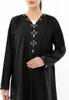 Designed Curve Neck Abaya With Floral Embroidery On Front And Sleeve