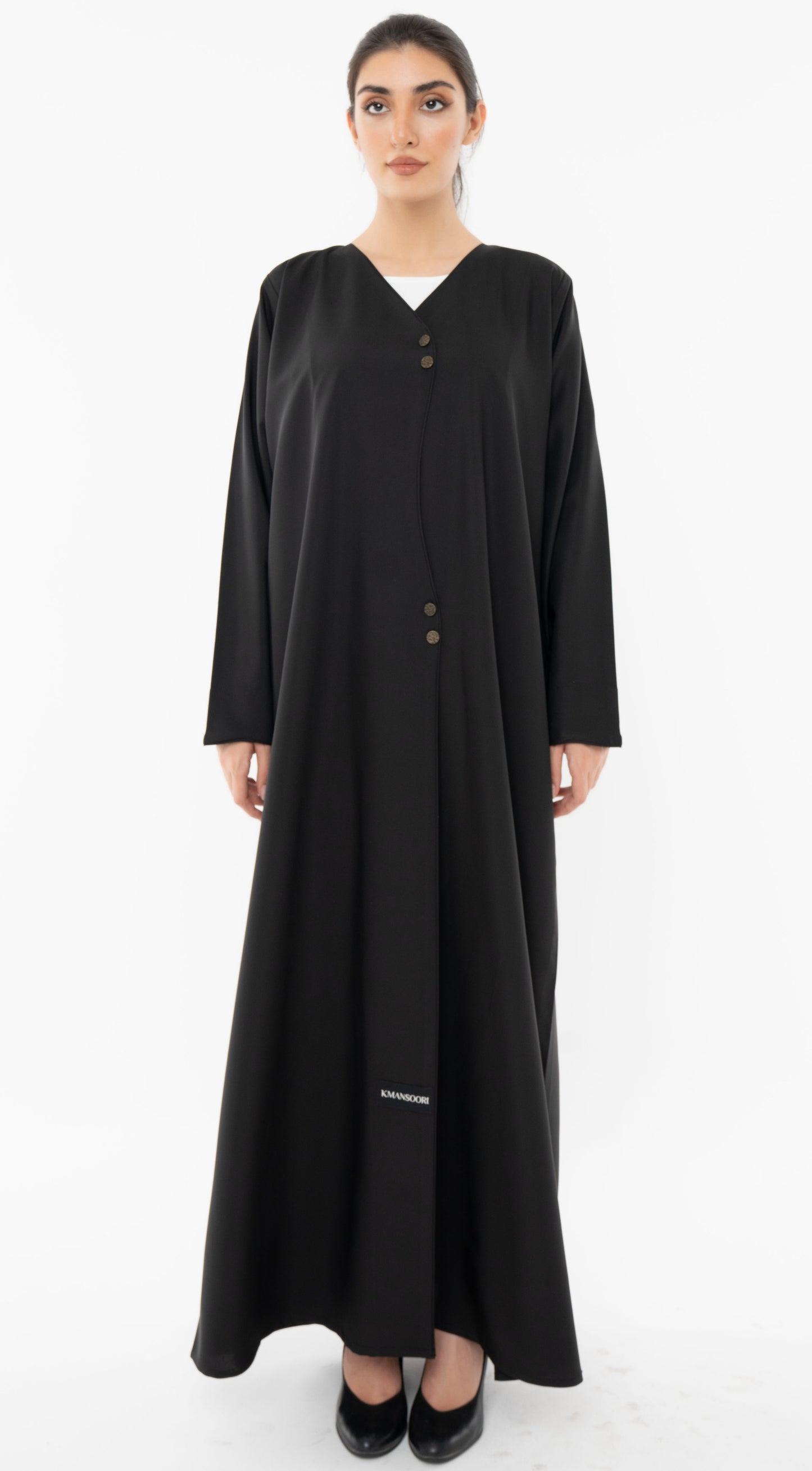 Curve Designed Overlap Abaya With Button Detailing