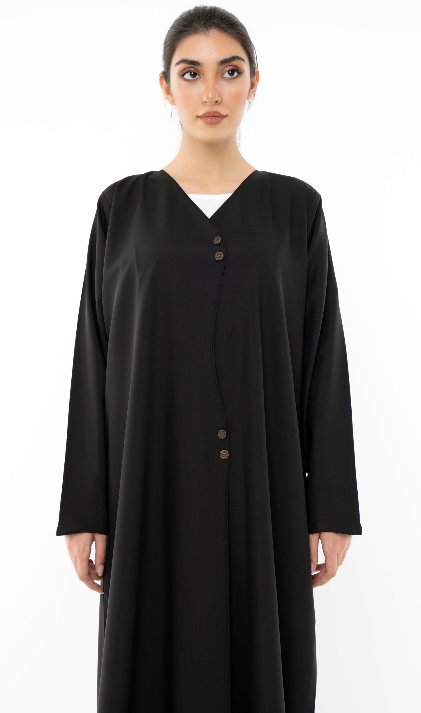 Curve Designed Overlap Abaya With Button Detailing