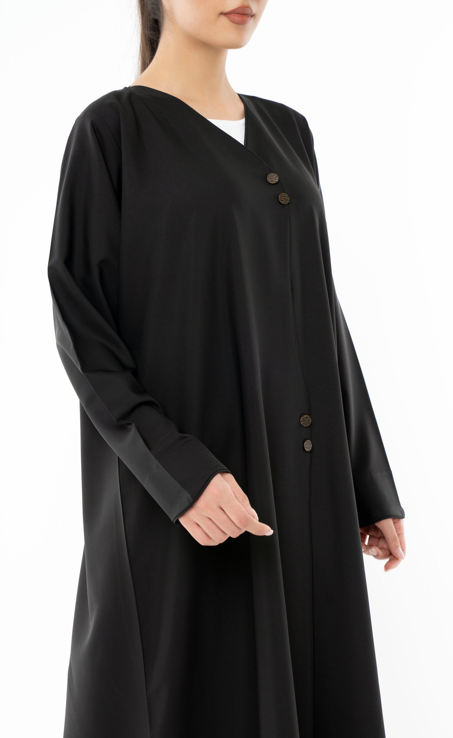 Curve Designed Overlap Abaya With Button Detailing