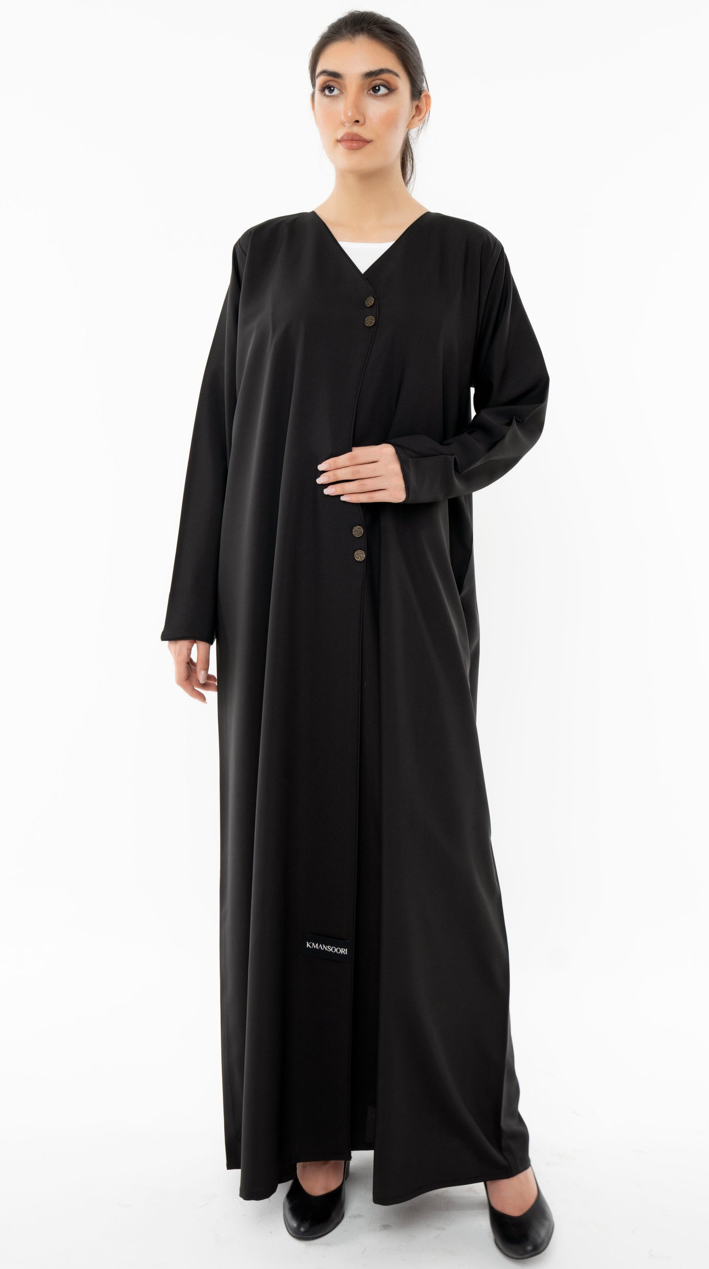 Curve Designed Overlap Abaya With Button Detailing