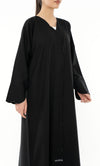 Black Overlap Abaya With Black Bead Embellishments On Front