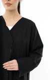 Black Overlap Abaya With Black Bead Embellishments On Front