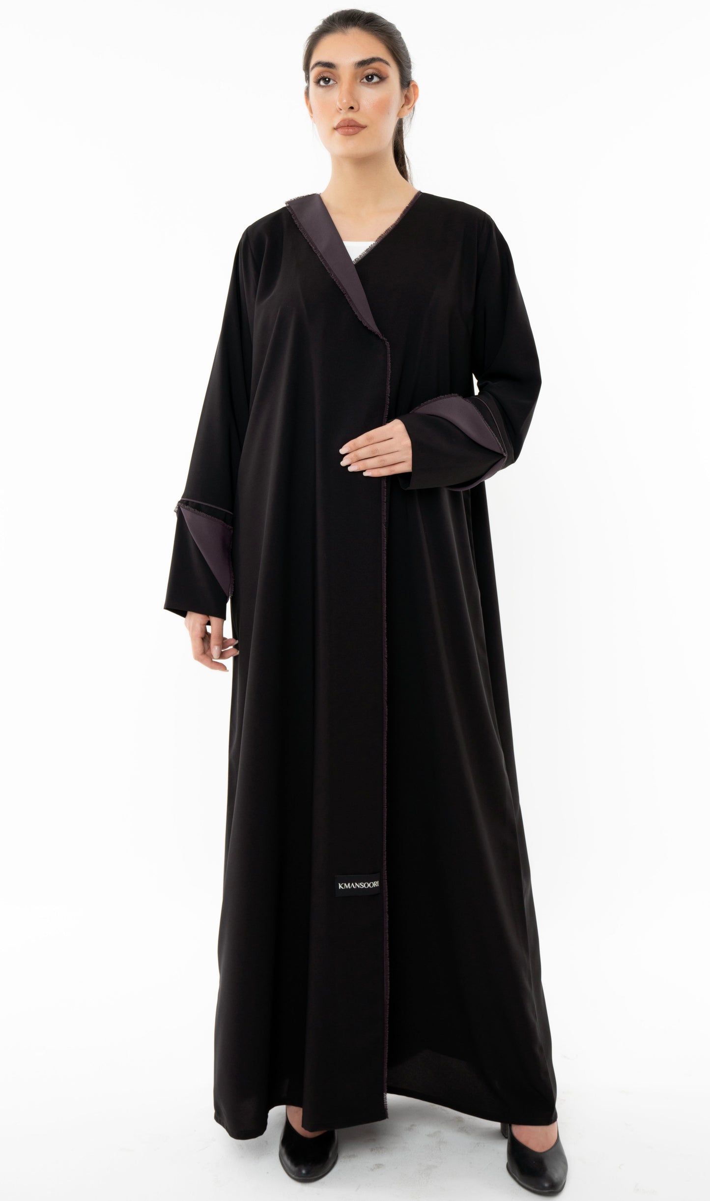 Colorblock Overlap Abaya With One Side Collar And Folded Sleeves