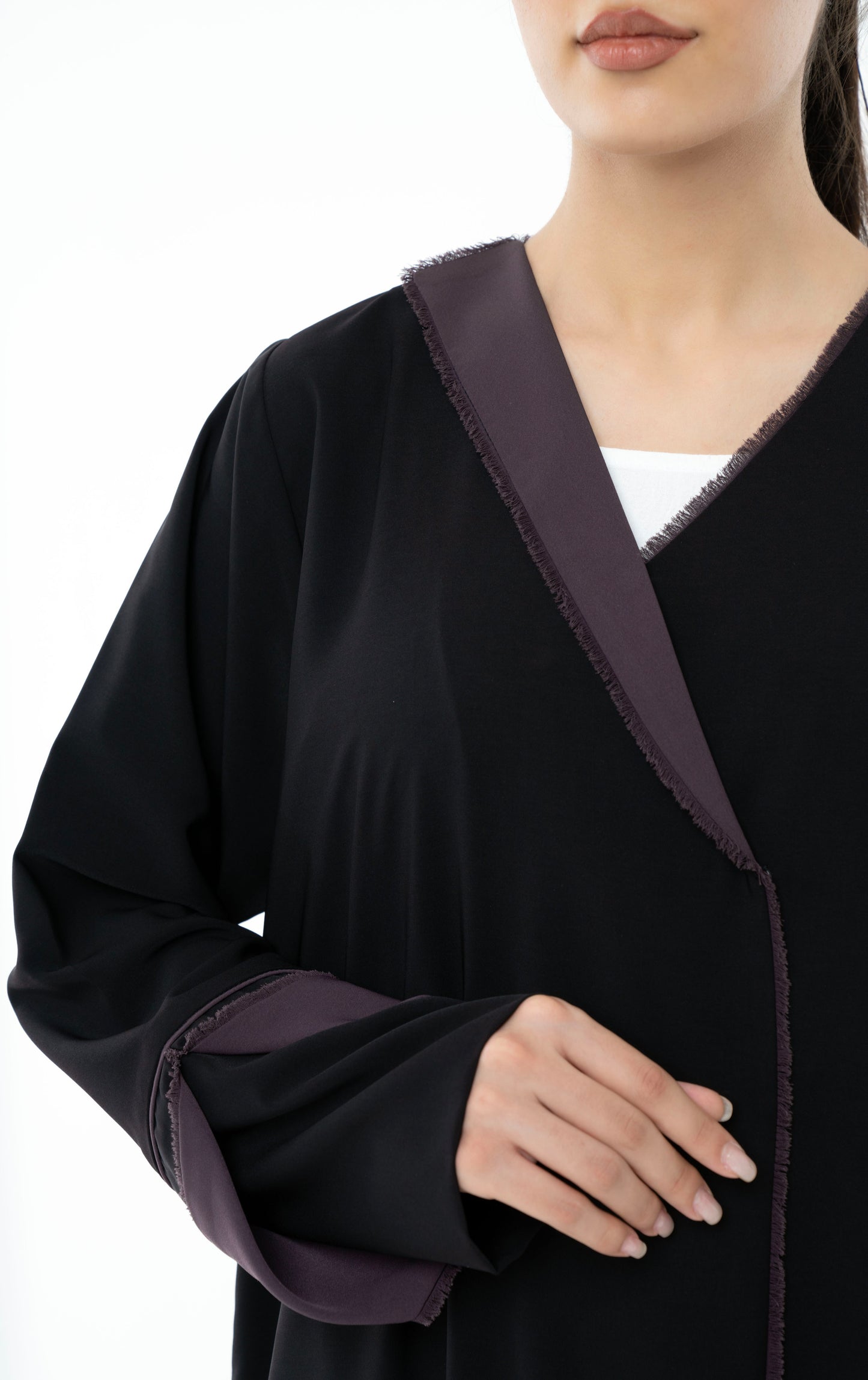 Colorblock Overlap Abaya With One Side Collar And Folded Sleeves