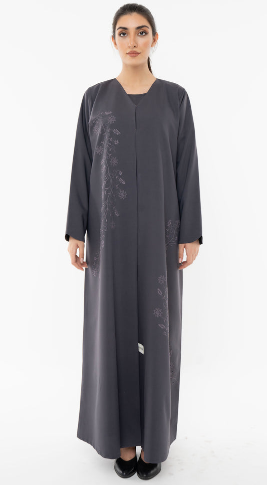 Floral Embroidered Abaya With Simple Bead Embellishments